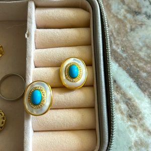 Turquoise mother of pearl 925 silver earrings